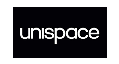 Unispace company logo on black background